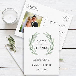 Green Olive Branch Wreath Wedding Foto Briefkaart