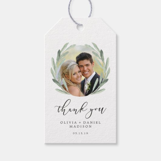 Green Olive Branch Wreath Wedding Foto Cadeaulabel (Voorkant)