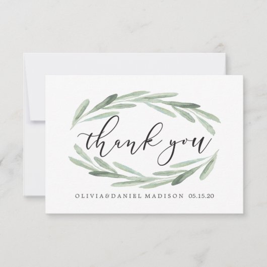 Green Olive Branch Wreath Wedding Hartelijk dank Bedankkaart (Voorkant)