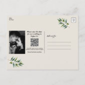 Green Olive Leaf Bone White & Gold Save the Date Aankondigingskaart (Achterkant)
