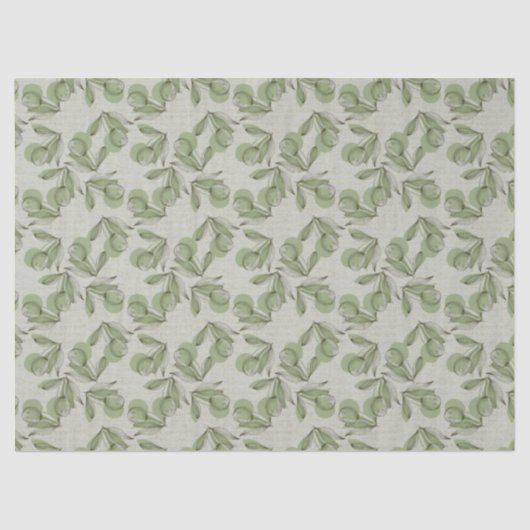 Green Olive & Leaf Pattern On Pastel Green Tissuepapier (Voorkant)