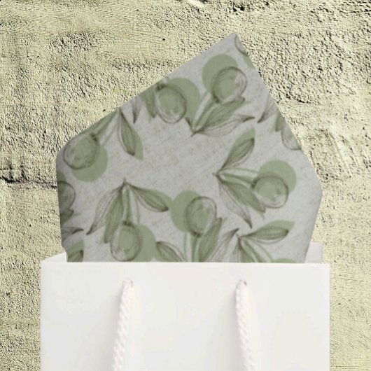 Green Olive & Leaf Pattern On Pastel Green Tissuepapier