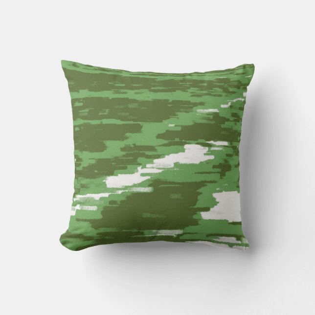 Green Olive White Abstract Wave Retro Pillow Kussen (Voorkant)