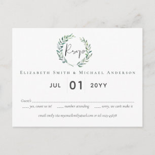 Green Olive Wreath Greenery Budget Wedding RSVP Briefkaart