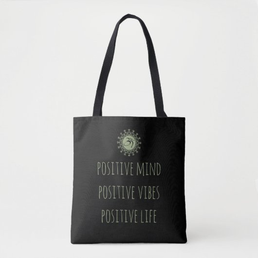Green Om en Mandala Positive Minds Positive Vibes Tote Bag (Voorkant)