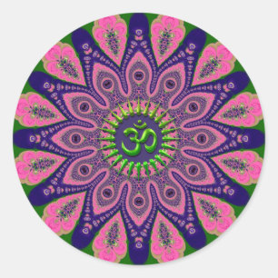 Green Om Funky Pink en Indigo Mandala Ronde Sticker