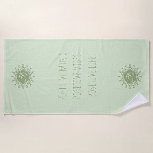 Green Om & Mandala Positive Mind Vibes & Life Strandlaken (Voorkant)