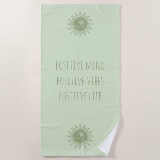 Green Om & Mandala Positive Mind Vibes & Life Strandlaken (Voorkant)