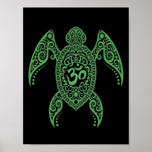 Green Om Zee Turtle on Black Poster (Voorkant)