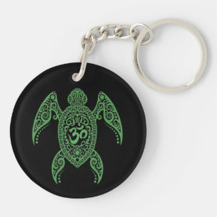 Green Om Zee Turtle on Black Sleutelhanger