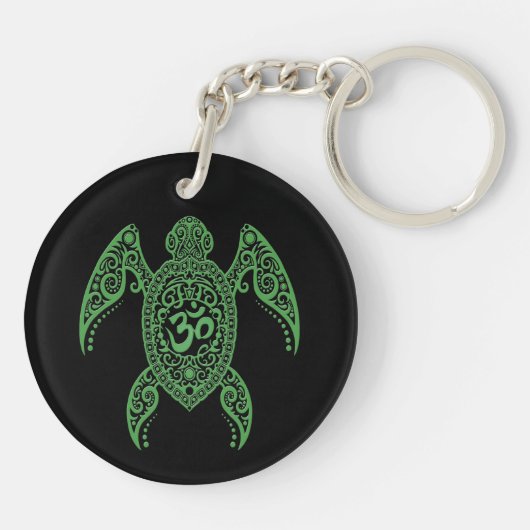 Green Om Zee Turtle on Black Sleutelhanger (Achterkant)
