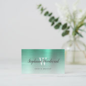 Green Ombre Brushed Metal Monogram Hair Salon Visitekaartje (Staand voorkant)