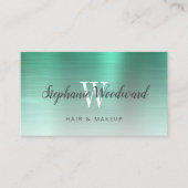 Green Ombre Brushed Metal Monogram Hair Salon Visitekaartje (Voorkant)