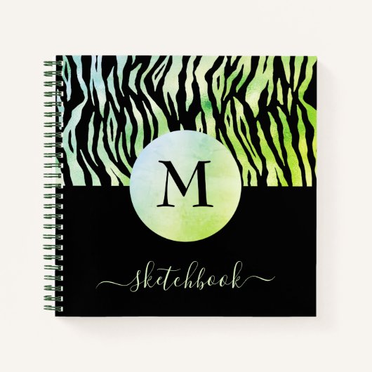 Green Ombre Glam Animal Print Monogram Sketchbook Notitieboek (Voorkant)