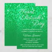 Green Ombre Glitter St. Patrick's Day Party Kaart (Voorkant / Achterkant)