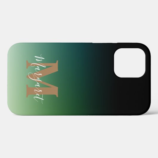 Green Ombre Gold Monogram Case-Mate iPhone Case (Achterkant (horizontaal))
