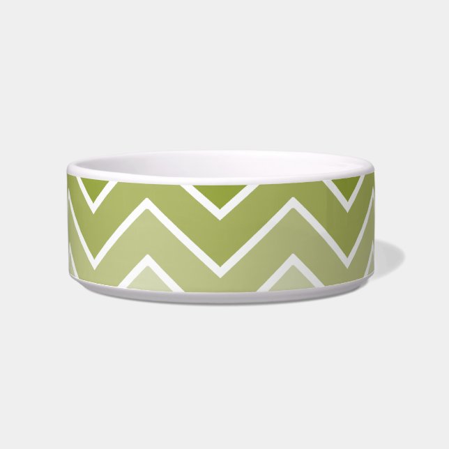 Green Ombre Zig Zag Chevron Pattern Pet Bowls Voerbakje (Voorkant)