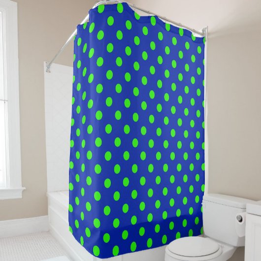 Green On Blue Polka Dots Pattern Design Douchegordijn