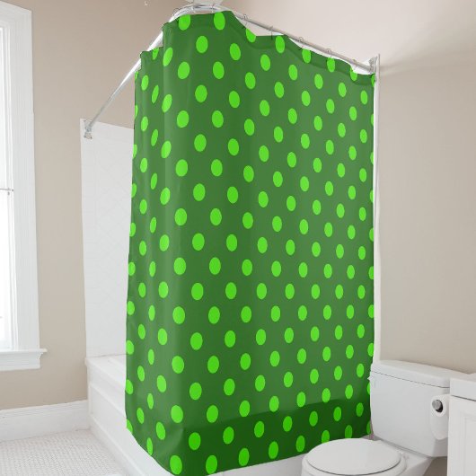 Green On Dark Green Polka Dots Pattern Design Douchegordijn