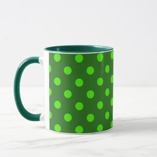 Green On Dark Green Polka Dots Pattern Design Mok (Links)