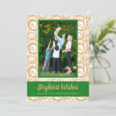 Green on Gold Swirls kerstfoto Kaart (Staand voorkant)