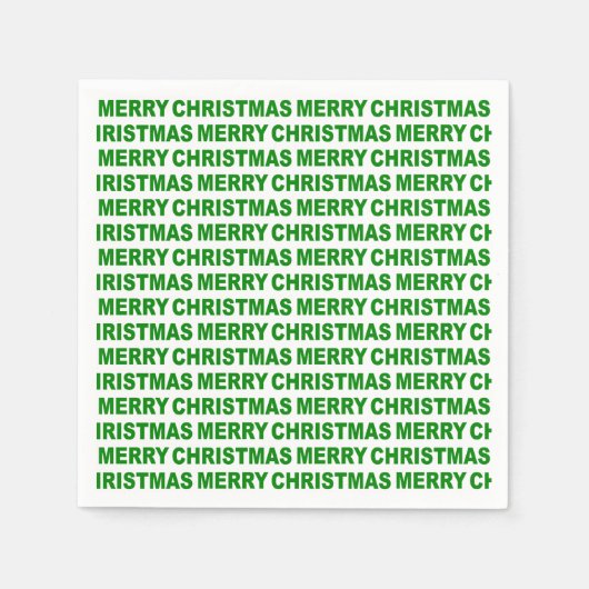 Green on White KerstTypography Paper Napkin Servet (Voorkant)
