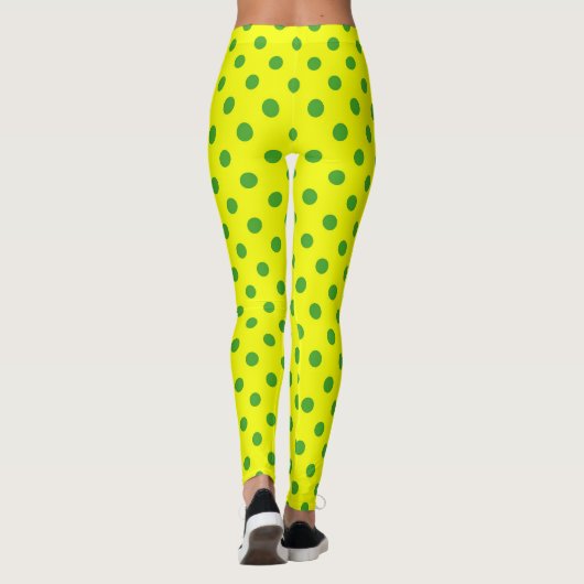Green On Yellow Polka Dots Pattern Design  Leggings (Achterkant)