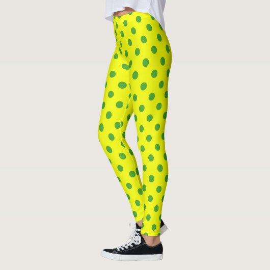 Green On Yellow Polka Dots Pattern Design Leggings (Links)