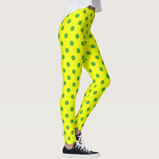 Green On Yellow Polka Dots Pattern Design  Leggings