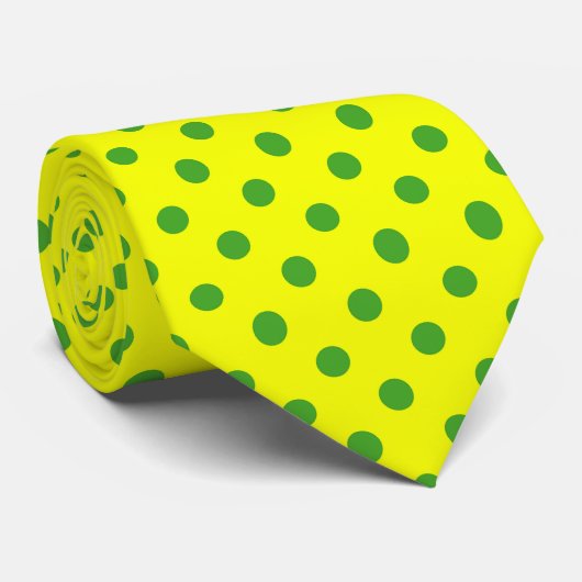 Green On Yellow Polka Dots Pattern Design  Stropdas (Opgerold)
