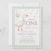 Green One Gekke Goose 1e Verjaardagsuitnodiging Kaart (Voorkant)