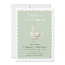 Green One Gekke Goose 1e Verjaardagsuitnodiging