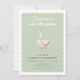 Green One Gekke Goose 1e Verjaardagsuitnodiging Kaart