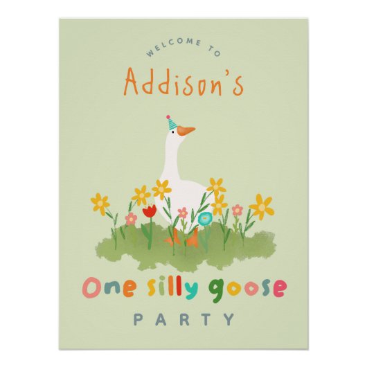 Green One Gekke Goose Eerste Verjaardag Welkom Tek Perfect Poster (Voorkant)