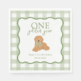 Green One Golden Year Goldendoodle Birthday Servet