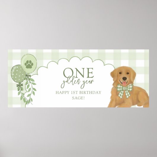 Green One Golden Year Retriever Puppy 1st Birthday Poster (Voorkant)