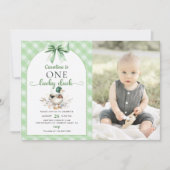 Green One Lucky Duck 1e verjaardag foto uitnodigin Kaart (Voorkant)