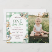 Green One Lucky Duck 1e verjaardag foto uitnodigin Kaart (Voorkant)