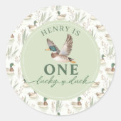 Green One Lucky Duck 1e Verjaardag Sticker (Voorkant)