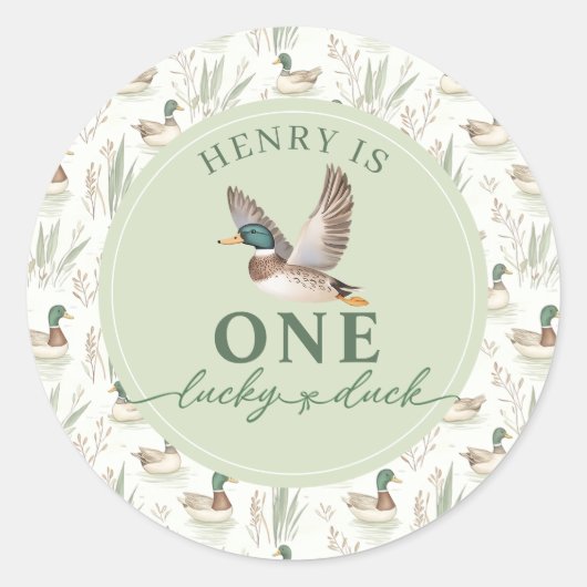 Green One Lucky Duck 1e Verjaardag Sticker (Voorkant)