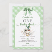 Green One Lucky Duck 1st Verjaardag Uitnodiging (Voorkant)