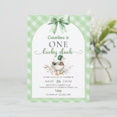 Green One Lucky Duck 1st Verjaardag Uitnodiging (Staand voorkant)