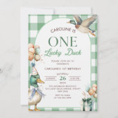Green One Lucky Duck 1st Verjaardag Uitnodiging (Voorkant)