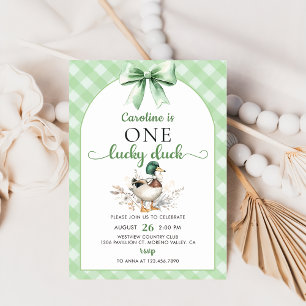 Green One Lucky Duck 1st Verjaardag Uitnodiging