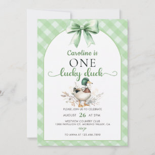 Green One Lucky Duck 1st Verjaardag Uitnodiging