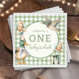 Green One Lucky Duck Ballon 1e verjaardag servette Servet