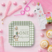 Green One Lucky Duck Balloon 1e verjaardag Papieren Bordje (Feest)