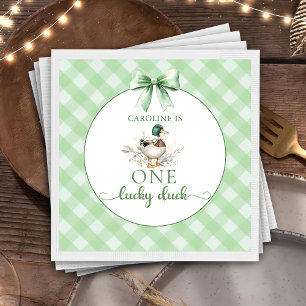Green One Lucky Duck Boy 1st Verjaardag servetten