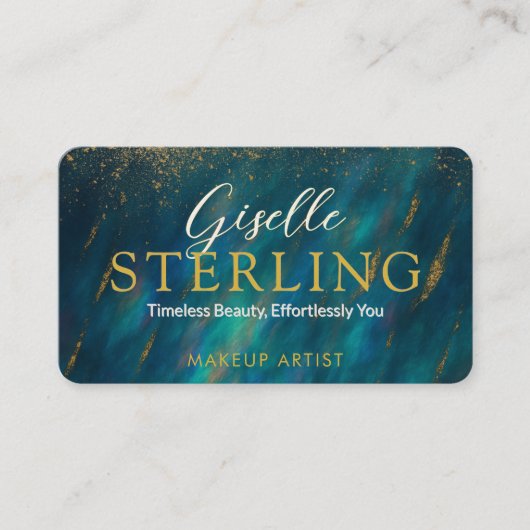 Green Opal Glam Stone Script Moderne QR-code Visitekaartje (Voorkant)