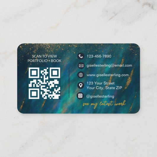 Green Opal Glam Stone Script Moderne QR-code Visitekaartje (Achterkant)
